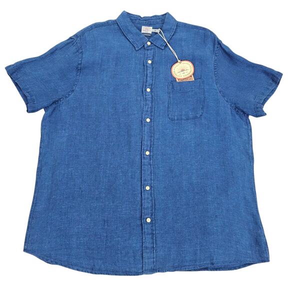 NWT Faherty Shirt Mens XXL Blue Linen Palma Short Sleeve Coastal Casual Nautical - Picture 2 of 11